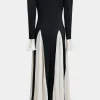 Patchwork Pleated Long Sleeve Maxi Dress>MICAS Fashion
