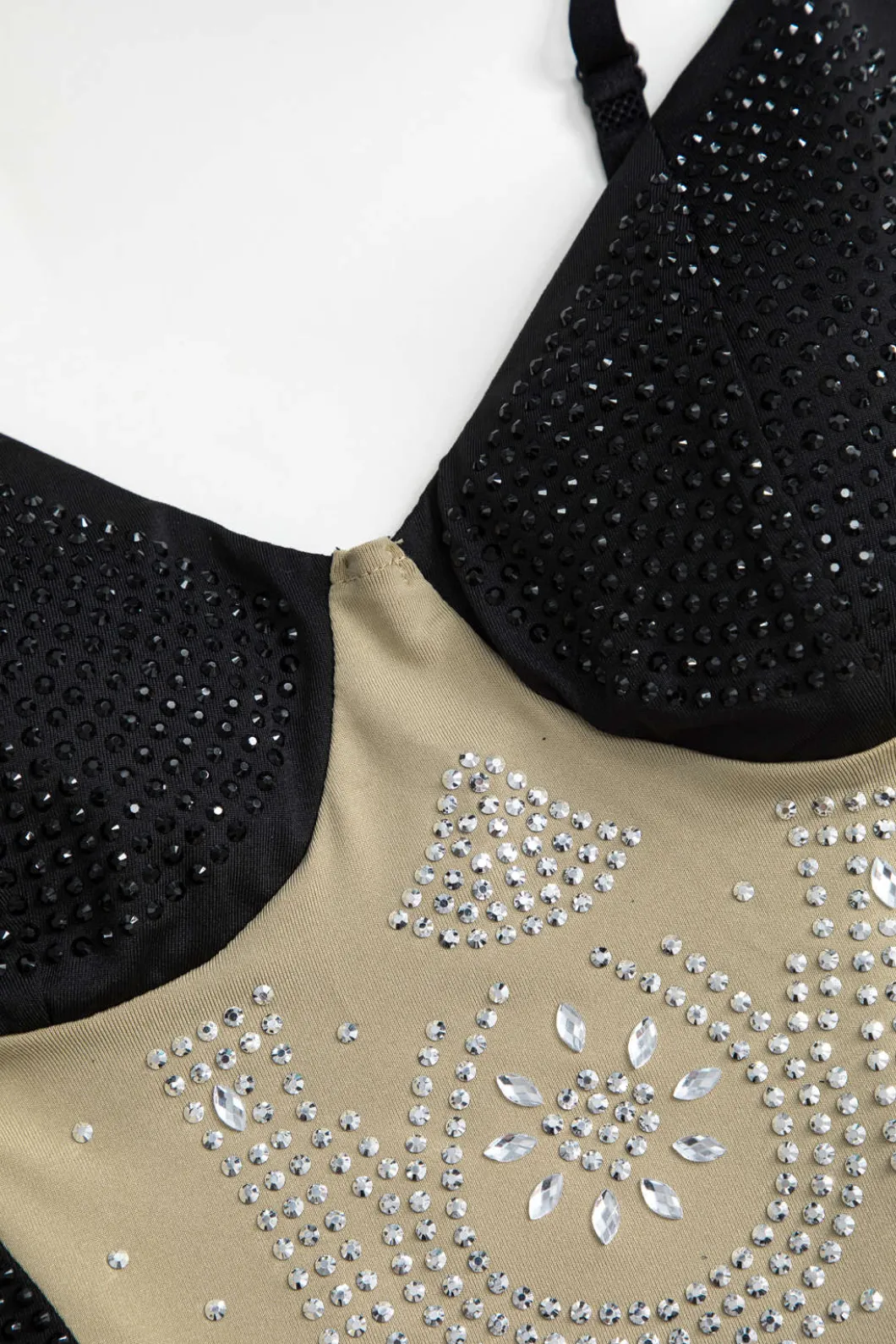 Patchwork Rhinestone Spaghetti Strap Sleeveless Mini Dress>MICAS Outlet