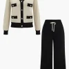Patchwork V-Neck Sweater Cardigan And Pants Set>MICAS Clearance