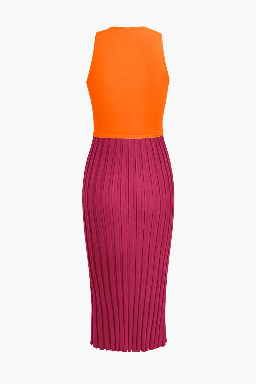 Patchwork V-Neck Tank Knit Midi Dress>MICAS Fashion