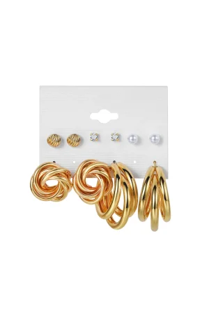 5pcs Geometric Circle & Faux pearl Earrings Set>MICAS Fashion
