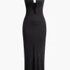 Pearl Detail V-neck Slip Knit Maxi Dress>MICAS Hot