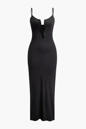 Pearl Detail V-neck Slip Knit Maxi Dress>MICAS Hot