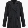 Pinstripe Print Notched Lapel Blazer>MICAS Fashion