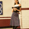 Plaid Cut Out Waist Midi Skirt>MICAS Discount
