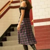Plaid Cut Out Waist Midi Skirt>MICAS Discount