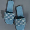 Plaid Frayed Denim Slippers>MICAS Fashion