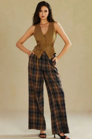 Plaid Print Wide Leg Trousers>MICAS Best