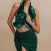 Pleated Halter Backless Top And Split Midi Skirt Set>MICAS Fashion