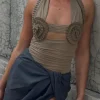 Pleated Mesh Halter Tank Top>MICAS Sale