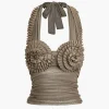 Pleated Mesh Halter Tank Top>MICAS Sale