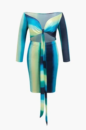 Plus Size Ombre Tie Front Midi Dress>MICAS New