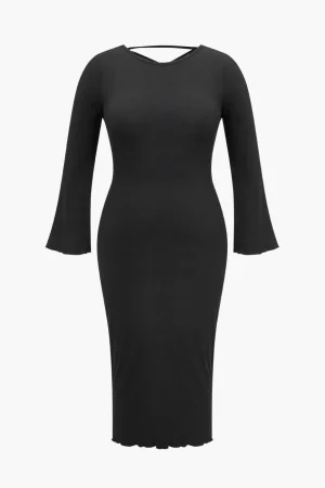 Plus Size Solid Knit Backless Tie Back Midi Dress>MICAS Hot