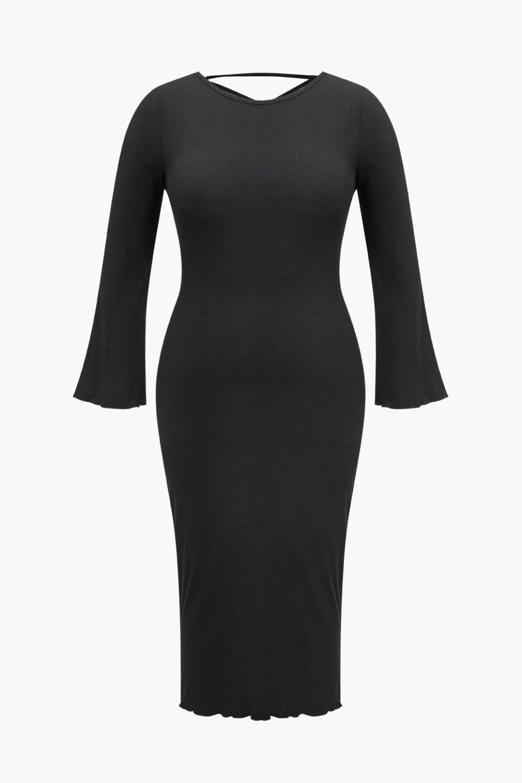 Plus Size Solid Knit Backless Tie Back Midi Dress>MICAS Hot