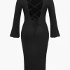 Plus Size Solid Knit Backless Tie Back Midi Dress>MICAS Hot