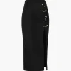 Pothook Detail Slit Midi Skirt>MICAS Clearance