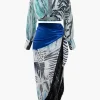 Printed Lantern Sleeve Twist Hem Shirt And Asymmetric Fringe Skirt Set>MICAS Fashion