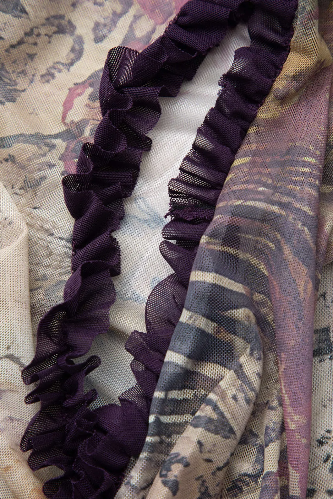 Printed Ruffle Cut Out Mesh Slit Slip Maxi Dress>MICAS Best