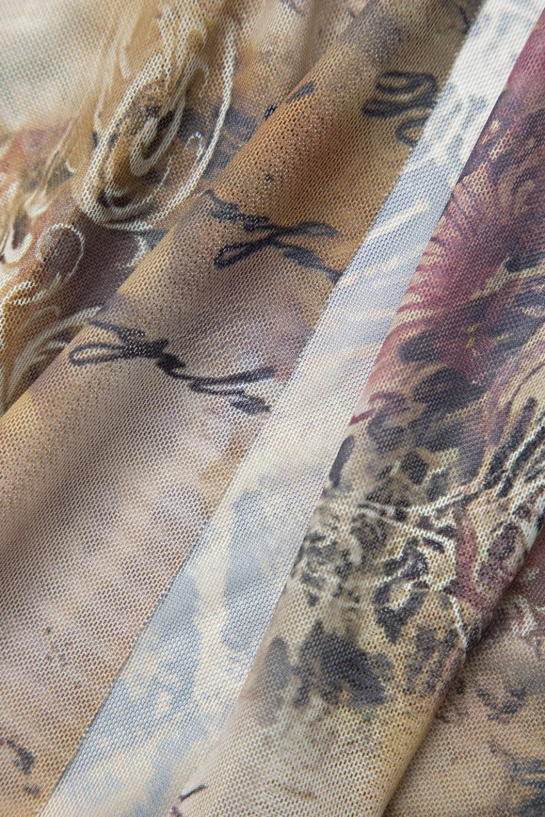 Printed Ruffle Cut Out Mesh Slit Slip Maxi Dress>MICAS Best