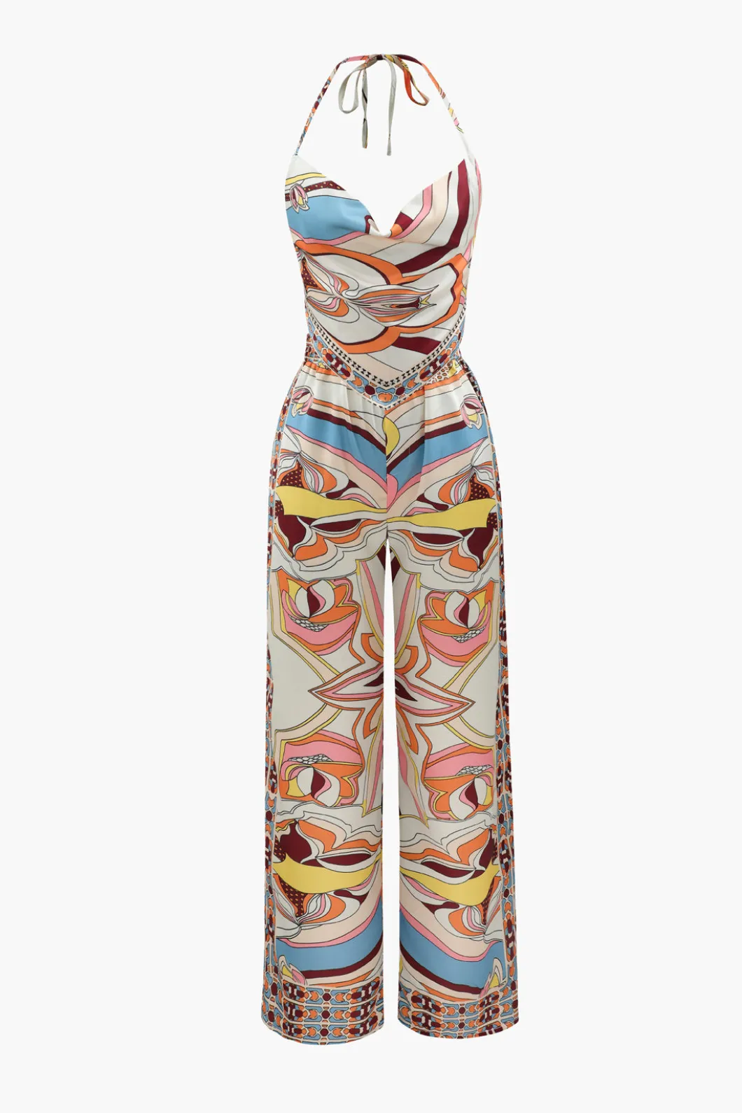 Printed Satin Halter Tie Cami And Wide Leg Pants Set>MICAS Outlet