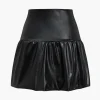 Pu Leather Ruched A-Line Skirt>MICAS Fashion