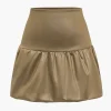 Pu Leather Ruched A-Line Skirt>MICAS Fashion