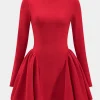 Puff Hem Zipper Long Sleeve Mini Dress>MICAS Hot