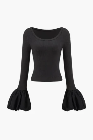 Puff Sleeve Patchwork Long-Sleeve Top>MICAS Hot