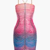 Rainbow Striped Rhinestone Bodycon Mini Dress>MICAS Best