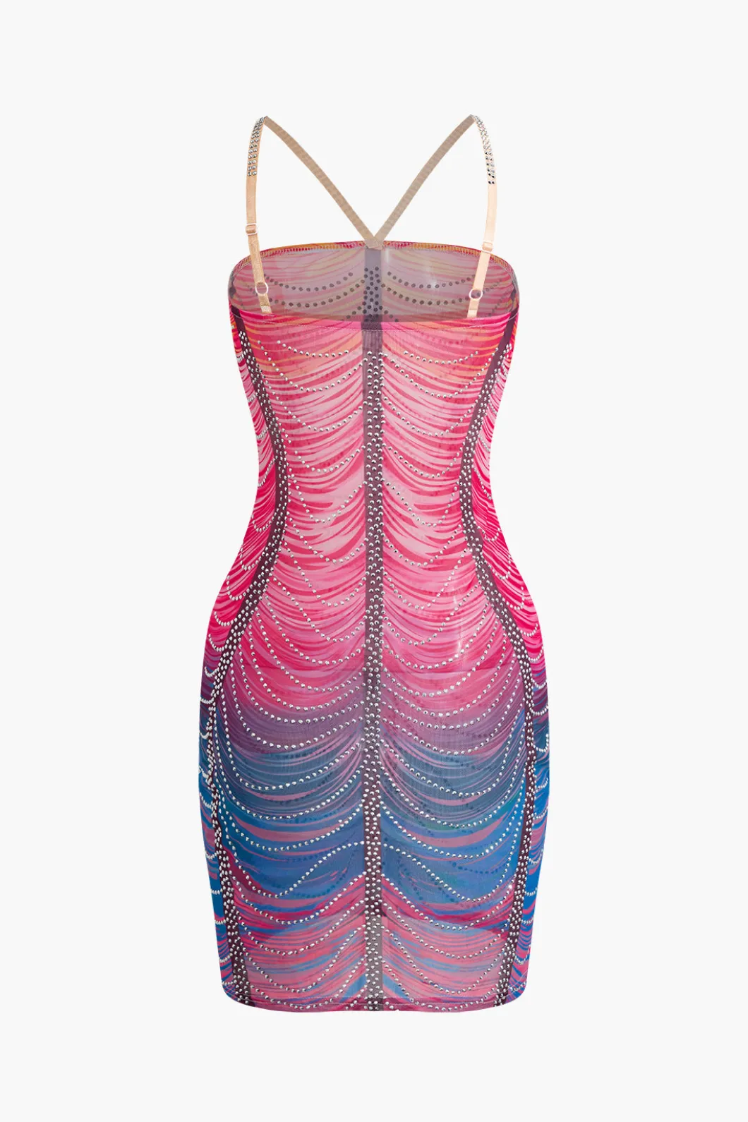 Rainbow Striped Rhinestone Bodycon Mini Dress>MICAS Best