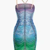 Rainbow Striped Rhinestone Bodycon Mini Dress>MICAS Best