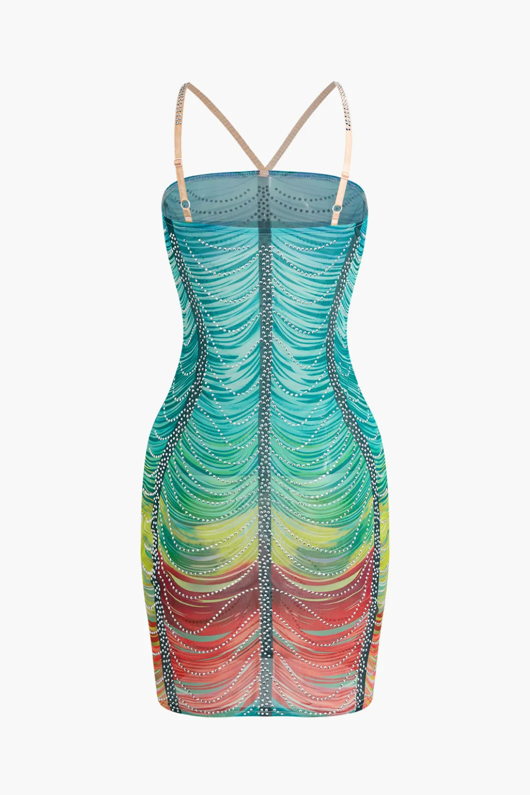 Rainbow Striped Rhinestone Bodycon Mini Dress>MICAS Best