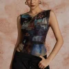 Renaissance Print Sleeveless Mesh Bodysuit>MICAS Best