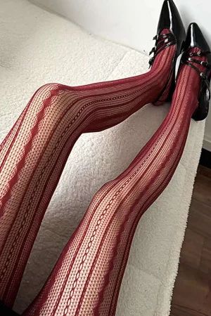 Retro Diamond Vertical Stripes Hollowed-Out Tights>MICAS Discount