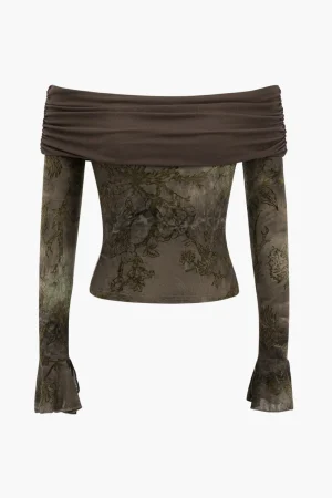 Retro Floral Bell Sleeve Long-Sleeve Top>MICAS Fashion