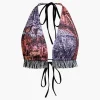 Retro Print Halter Backless Fringe Shorts Set>MICAS Sale