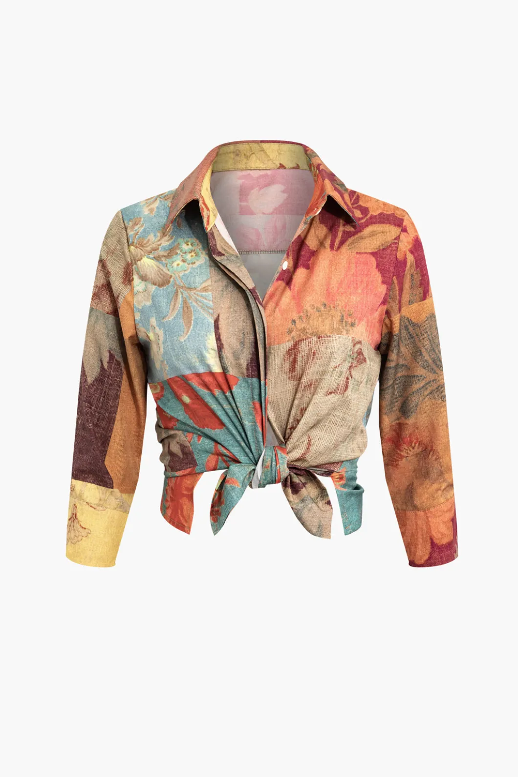 Retro Print Long-Sleeve Shirt>MICAS Fashion