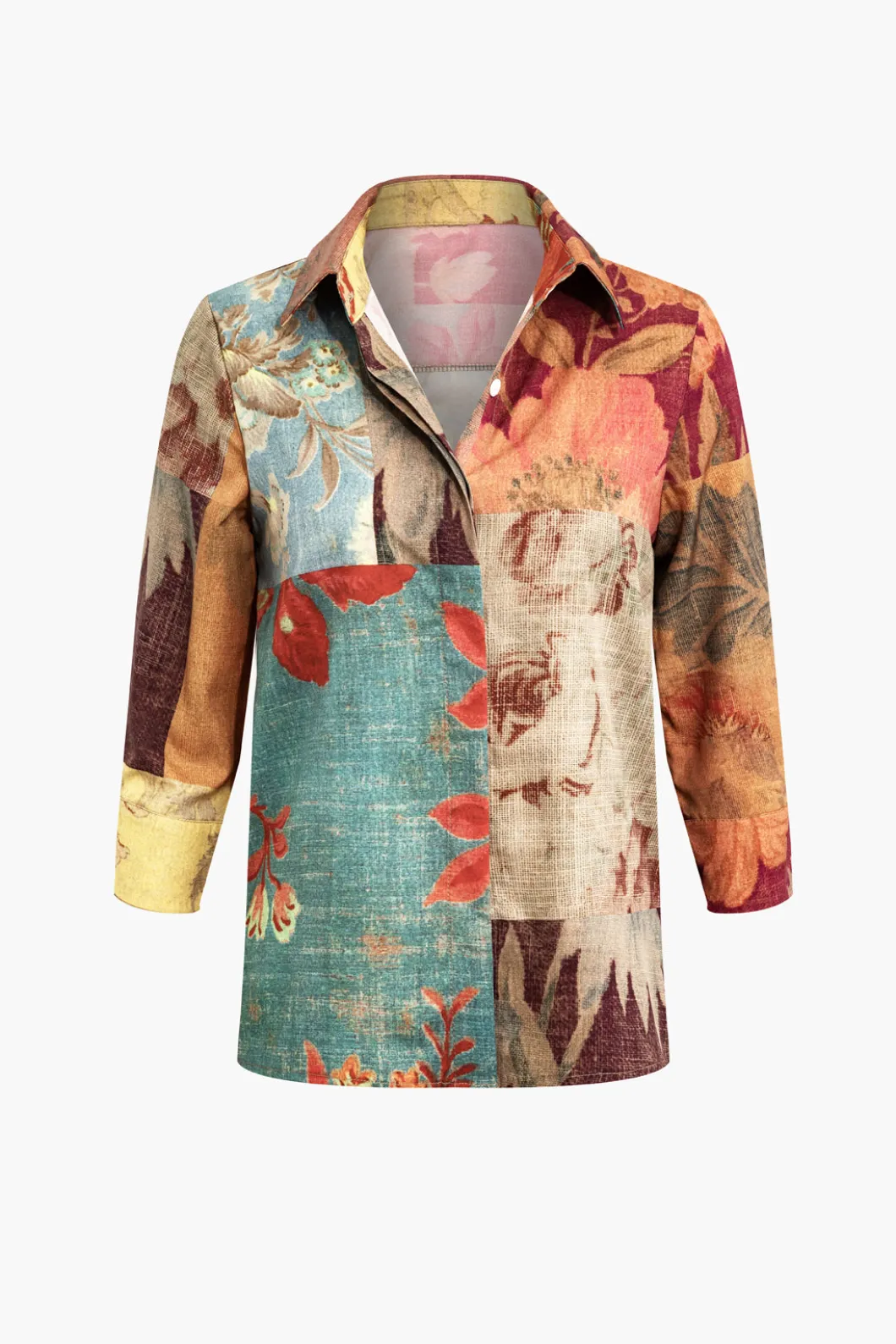 Retro Print Long-Sleeve Shirt>MICAS Fashion