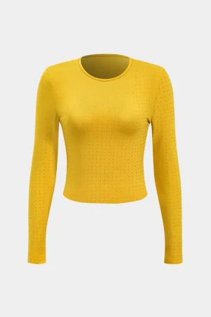 Rhinestone Accent Long-Sleeve Top>MICAS Hot