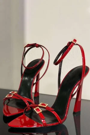 Rhinestone Embellished Artificial Patent Leather Cross Strap Open Toe High Heels>MICAS Outlet