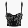 Rhinestone Embellished Flower Hook And Eye Bustier Cami Top>MICAS Discount