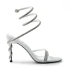Rhinestone Embellished Open Toe High-heeled Sandals With Calf Strap>MICAS Fashion