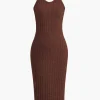 Ribbed Cardigan And Halter Dress Set>MICAS Fashion