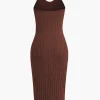 Ribbed Cardigan And Halter Dress Set>MICAS Fashion