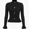 Ribbed Knit Button-Up Peplum Sweater>MICAS Sale