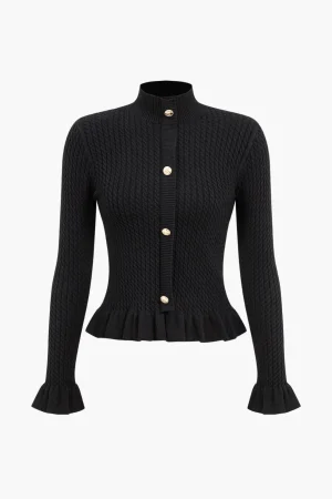 Ribbed Knit Button-Up Peplum Sweater>MICAS Sale