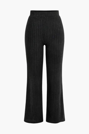 Ribbed Knit Elastic Waistband Trousers>MICAS Discount