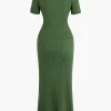 Ribbed Knit V-neck Midi Dress>MICAS New