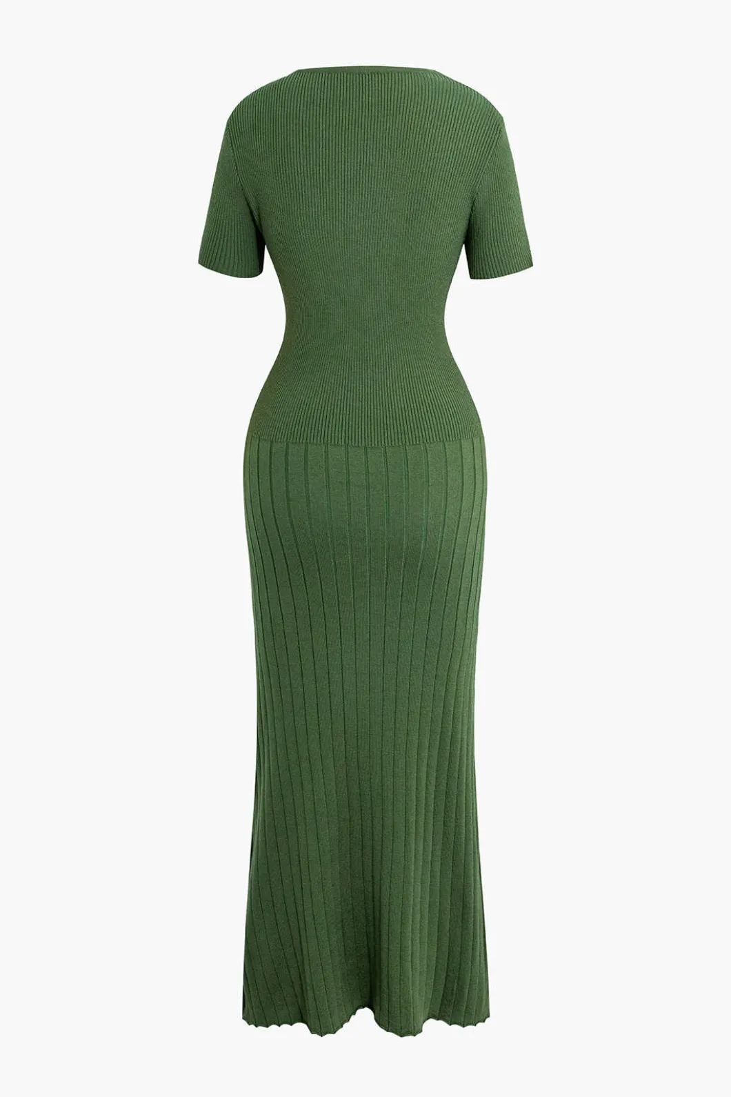 Ribbed Knit V-neck Midi Dress>MICAS New