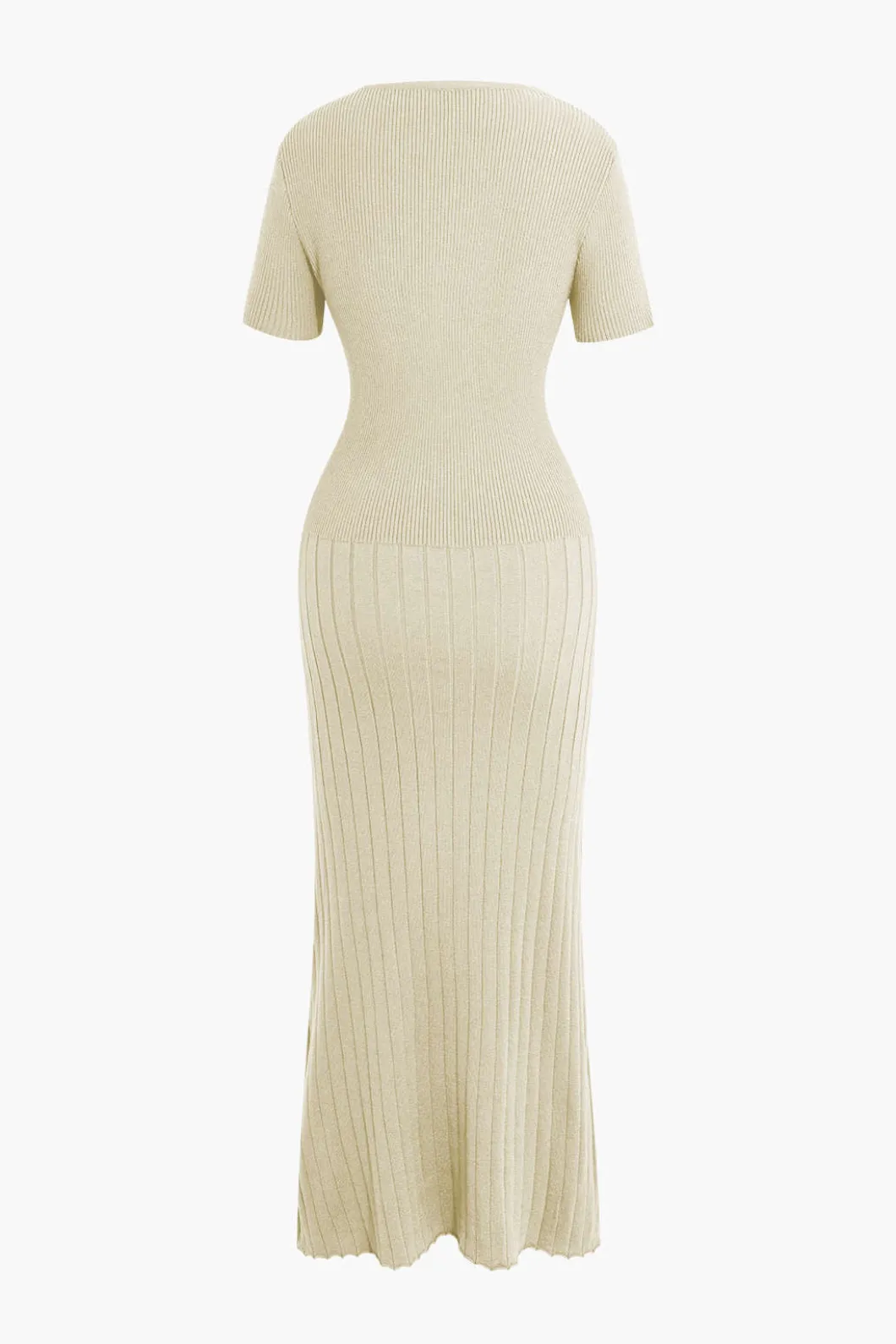 Ribbed Knit V-neck Midi Dress>MICAS New